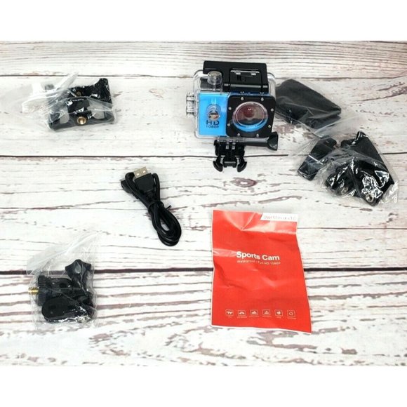 Blue Outdoor Sports Action Camera 30m Waterproof 170 Degree Wide Angle Lens HD - Picture 2 of 9